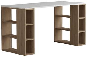 Rašomasis stalas su lentyna Kalune Design Colmar 855DTE3823, 140 cm x 60 cm, 75 cm, ąžuolo sp./balta sp.