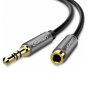 Кабель Ugreen AV118, 3.5 mm female/3.5 mm male, 100 см, черный цв./серый цв.
