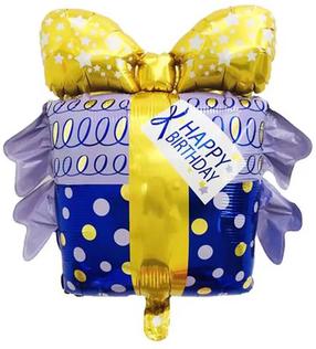 Balons figūriņa Toro Happy Birthday Gift, zila krās./zelta krās./violeta krās.