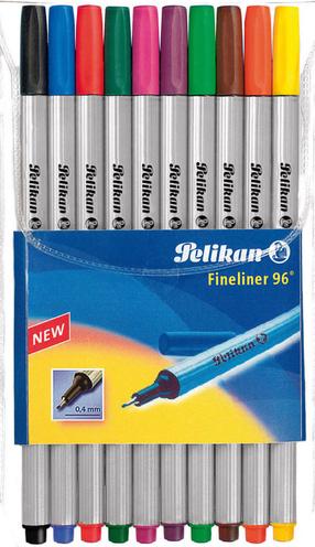 Lodīšu pildspalva Pelikan Fineliner 96, daudzkrāsaina, 10 gab.