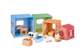Деревянный кирпич, набор Hape Happy Stables, многоцветный