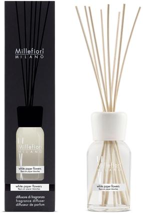 Mājas aromatizētājs, smaržu kociņi Millefiori Milano White Paper Flowers, 250 ml Balta krās.