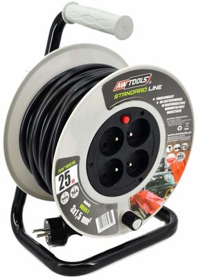 Ilgintuvas su rite AWTools Standard Line AW70216, 3 x 1,5 mm², 25 m, IP44, 4 lizdų, juoda sp./pilka sp.
