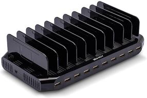 Uzlādes stacija Lindy 10 Port USB Charging Station, 10 x USB, melna krās.