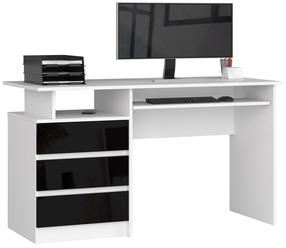 Rašomasis stalas su stalčiais Akord CLP, 135 cm x 60 cm, 77 cm, balta sp./juoda sp.