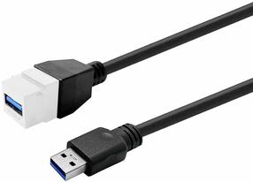 Kabelis Vivolink Pro Keystone PROKEYUSB3AFM5W USB 3.0 Type A Female (moteriška), USB Type A Male (vyriška), 5 m, balta sp./juoda sp.