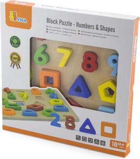 Šķirošanas spēle VIGA Block Puzzle Numbers & Shapes, daudzkrāsaina