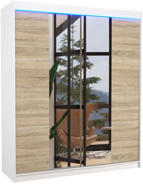 Spinta ADRK Balance LED, balta sp./sonoma ąžuolo sp., 58 cm x 180 cm x 200 cm, su veidrodžiu