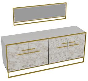 Komoda Kalune Design Polka Aynali 875ZNA3514, aukso sp./balta sp., 75 cm x 47.3 cm x 179.9 cm
