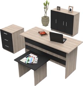 Biuro baldų komplektas Kalune Design VO12 956LCS2115, ąžuolo sp./juoda sp., 73.8 cm x 140 cm x 60 cm