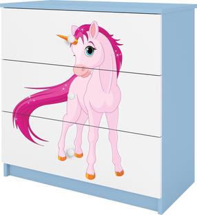 Vaikiška komoda Kocot Kids Babydreams Unicorn, mėlyna sp./balta sp., 80 cm x 41 cm x 80.5 cm