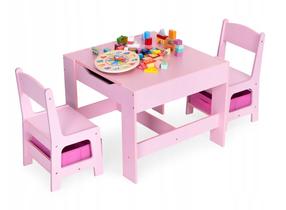 Vaikų kambario baldų komplektas: stalas su rašymo lenta ir 2 kėdės, EcoToys, rožinė sp.