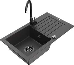 Virtuvinė plautuvė Mexen Pablo 6510751010-76+670200-70+66911-70, granitas, 75 cm x 43 cm x 16.1 cm, black granite+black(b) sp.