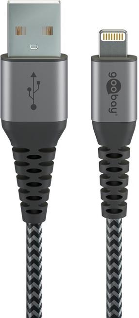 Vads Goobay MER-2655, Lightning/USB A, 200 cm, pelēka krās., 15 W