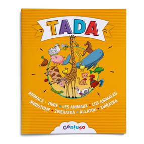 Knygelė Geniuso Tada Animals, RUS, EN, DE, Prancūzų, Ispanų, Vengrų, Čekų, Slovakų, geltona sp.