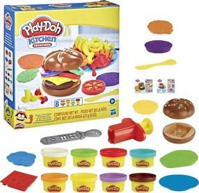 Plastilino rinkinys, su priedais Hasbro Play-Doh Kitchen Creations Burgers Fries, įvairių spalvų