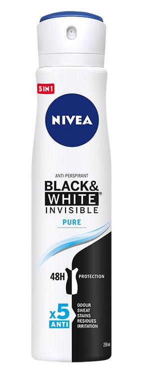 Kūno dezodorantas Nivea Black & White Invisible Pure, 250 ml