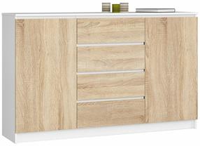Komoda Akord K160 2D 4SZ CLP, balta sp./sonoma ąžuolo sp., 99 cm x 40 cm x 160.4 cm