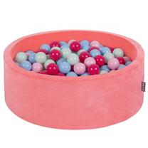 Baseinas su kamuoliukais KiddyMoon Velvet ball pit Round 200 Balls, 90 cm x 90 cm, 200 vnt, raudona sp./rožinė sp.