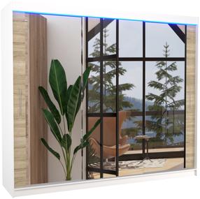 Spinta ADRK Chester LED, balta sp./sonoma ąžuolo sp., 250 cm x 58 cm x 215 cm, su veidrodžiu