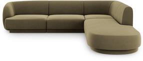Kampinė sofa Micadoni Home Miley Velvet 6 Seats, žalia sp., dešininė, 252 x 220 cm x 74 cm