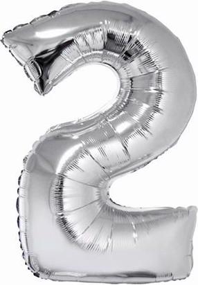 Folijas balons cipars GoDan Beauty & Charm Nr. 2 (92 cm), sudraba krās.