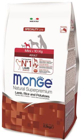 Сухой корм для собак Monge Mini Adult, баранина/рис/картофель, 2.5 кг