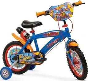 Vaikiškas dviratukas su papildomais ratukais, vaikų Toimsa Hot Wheels T1468, mėlyna sp./raudona sp./geltona sp., 14"