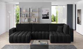 Kampinė sofa Bonito Velvetmat 10, juoda sp., kairinė, 170 x 340 cm x 92 cm