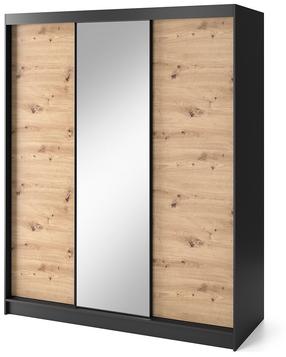 Spinta Esville III, ąžuolo sp./juoda sp., 180 cm x 220 cm x 60 cm, su veidrodžiu