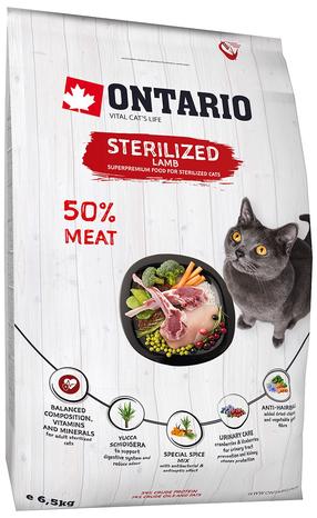 Sausas kačių maistas Ontario Sterilised, ėriena, 6.5 kg