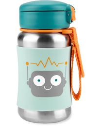 Gertuvė su silikoniniu šiaudeliu Skip Hop Spark Style Robot, 350 ml, 1 m., 6.8 cm, nerūdijantysis plienas, mėlyna sp.