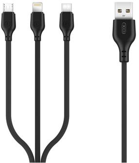 Kabelis XO NB103, 1 x USB/1x USB Type-C/1 x Lightning/1 x Micro USB, 100 cm, juoda sp.