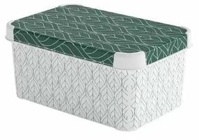 Uzglabāšanas kaste ar vāku, paredzēts uzglabāšanai Curver Deco Stockholm, balta krās./zaļa krās., 29.5 x 19.5 x 13.5 cm