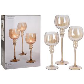 Žvakidė Home Styling Collection, stiklas, 40 cm, gintaro sp., 3 vnt.