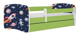 Vaikiška lova Kocot Kids Cosmos, mėlyna sp./balta sp./žalia sp., 70 x 140 cm, su patalynės dėže, su čiužiniu