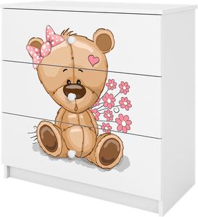 Vaikiška komoda Kocot Kids Babydreams Teddybear Flowers, balta sp., 80 cm x 41 cm x 80.5 cm