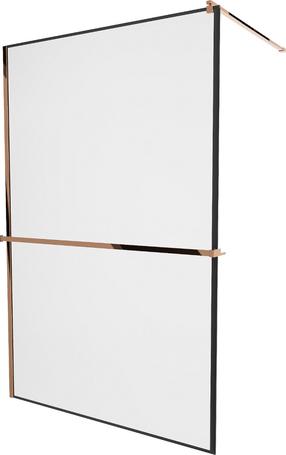 Dušo sienelė Mexen Kioto+ Walk-In Black Frame, 130 cm x 200 cm, juoda sp./rausvojo aukso sp./grūdintas