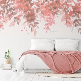 Fototapete Artgeist Under Vegetation - Hanging Vines Of Pink Leaves On A Neutral Background, 210 cm x 300 cm
