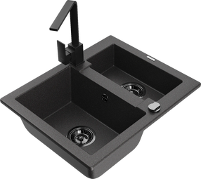 Virtuvinė plautuvė Mexen Carlos 6518581500-76+670300-70+66921-70, granitas, 58 cm x 47 cm x 17.7 cm, black granite+black(b) sp.