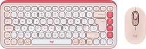 Bezvadu tastatūras un peles komplekts Logitech POP Icon Combo 920-013142, Angļu (INT), balta krās./rozā krās.