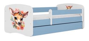 Vaikiška lova Kocot Kids Bambi, mėlyna sp./balta sp., 80 x 180 cm, su patalynės dėže, su čiužiniu