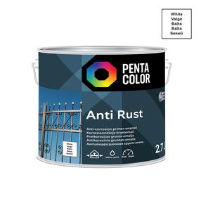 Emailvärv, korrosioonivastane metallkonstruktsioonidele Pentacolor Anti Rust, poolläikiv, 2.7 l, valge v.