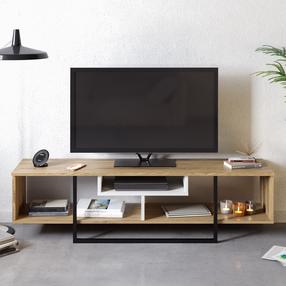 ТВ стол Kalune Design Asal 150, дубовый цв./белый цв./черный цв., 149.4 см x 35.2 см x 40 см