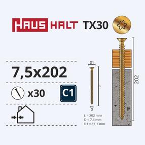 Болт для рам Haushalt, 7.5x202 мм, 30 шт.