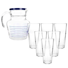 Krūka ar glāzēm Luminarc Florero Rynglit Blue, plastmasa, 0.270 l, 7 gab.
