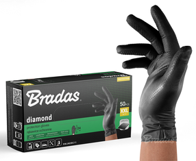 Cimdi gumija Bradas Diamond, pieaugušajiem, melna krās., XXL, 50 gab.