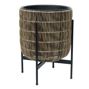 Gėlių vazonas Home4you Wicker 38110, plastikinis/metalas, Ø 38 cm, šviesiai ruda sp.