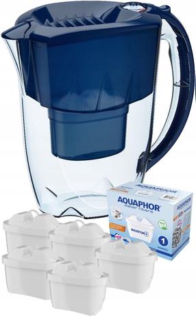 Ūdens filtra krūze, ar kārtridžiem Aquaphor Amethyst Maxfor+, 2.8 l, caurspīdīga krās./zila krās., 5 gab.