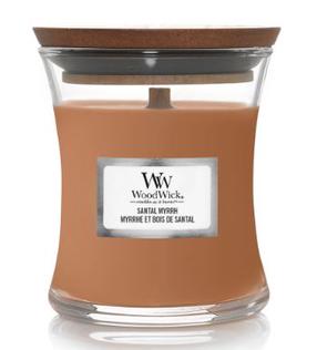 Svece, aromātiskā WoodWick Mini Hourglass Santal Myrrh, 30 h, 85 g, brūna krās.